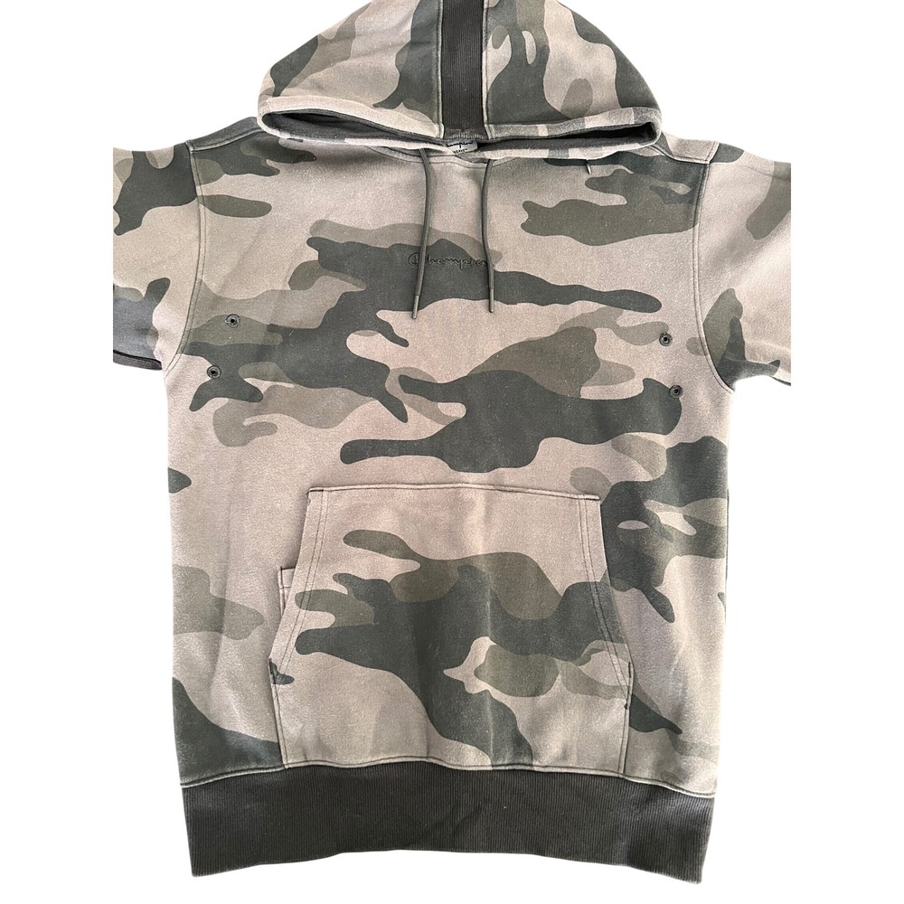 Champion Tech Weave Mens Small Camo Hoodie Pullover S9345 5529 Gray Black - Picture 2 of 11